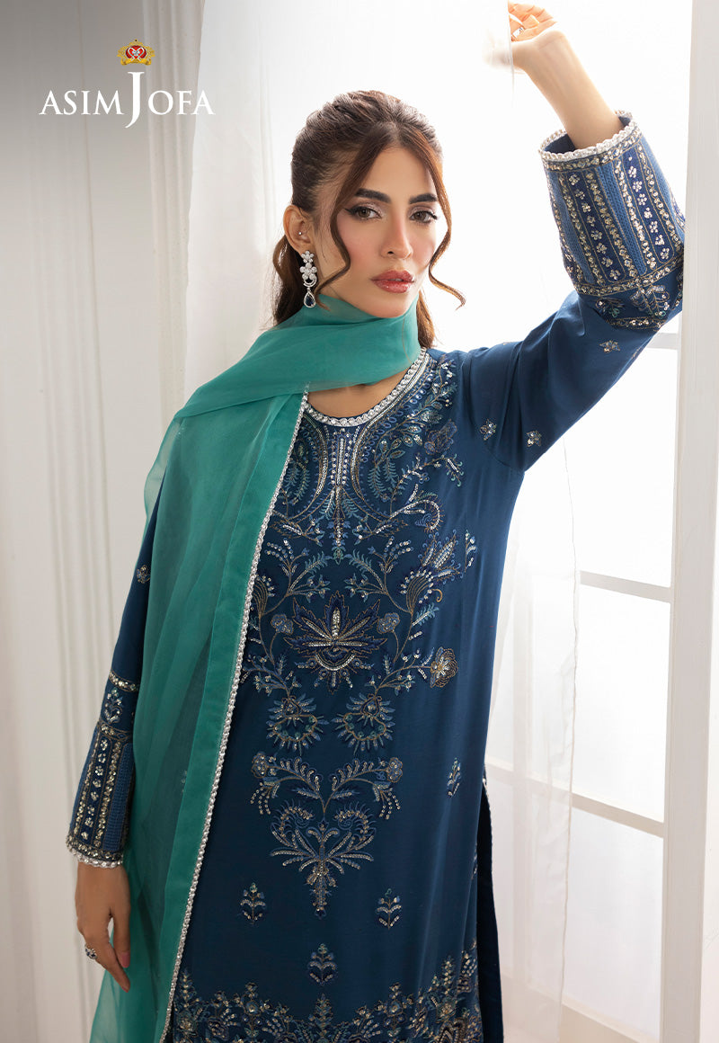 Asim Jofa 3 Piece Custom Stitched Suit - Blue - LB30470