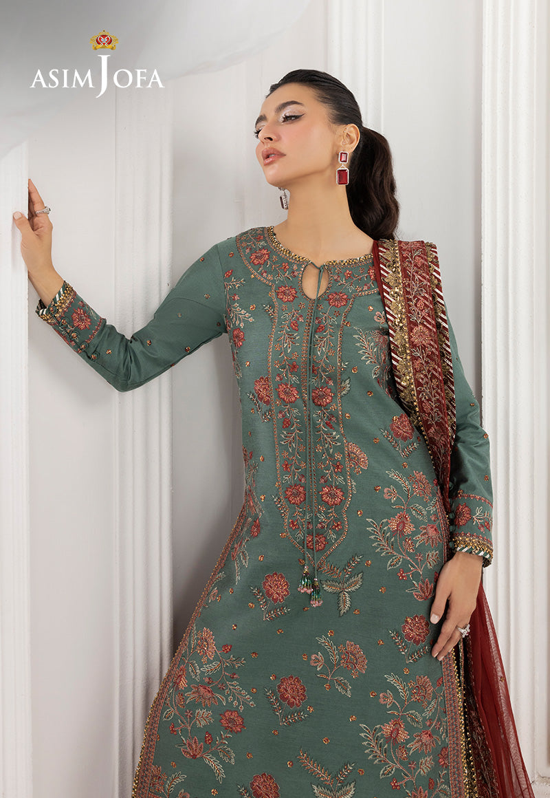 Asim Jofa 3 Piece Custom Stitched Suit - Green - LB30492