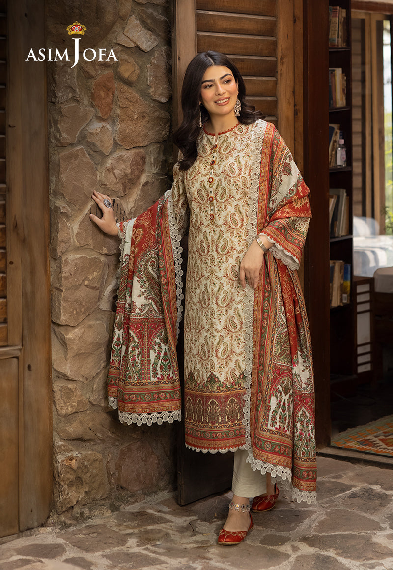 Asim Jofa 3 Piece Custom Stitched Suit - Off-White - LB289005