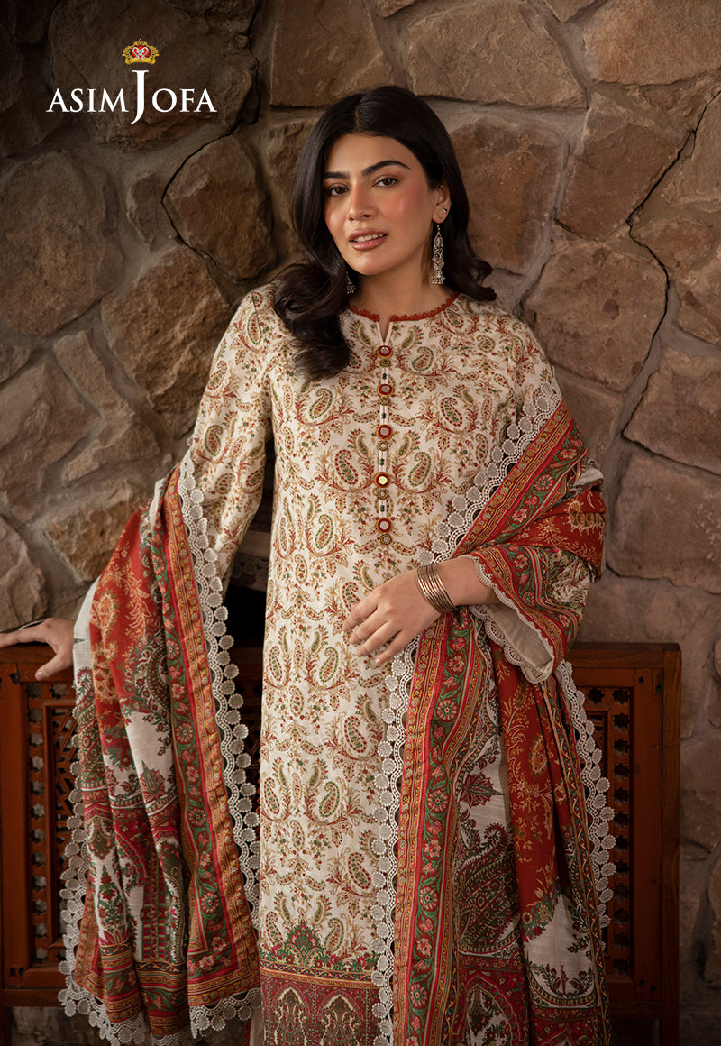 Asim Jofa 3 Piece Custom Stitched Suit - Off-White - LB289005