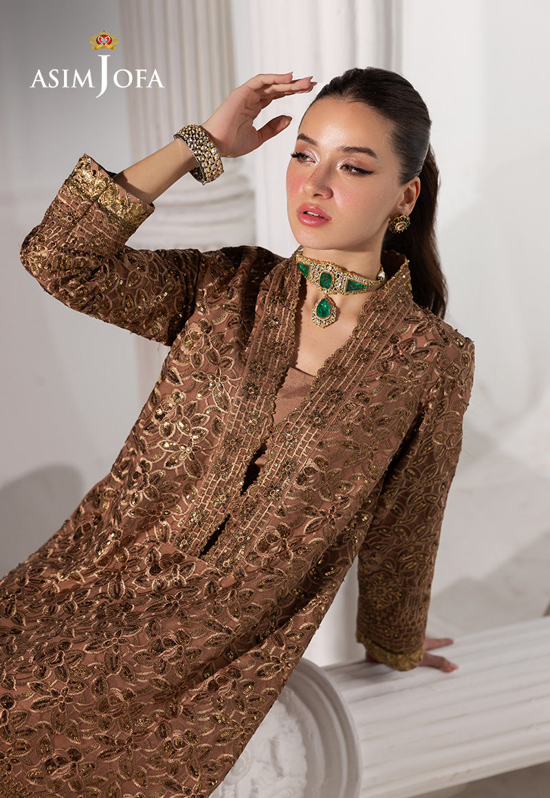 Asim Jofa 3 Piece Custom Stitched Suit - Brown - LB30496