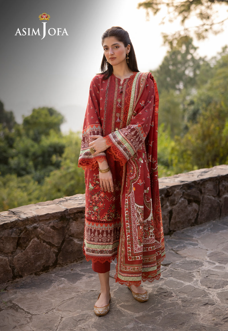 Asim Jofa 3 Piece Custom Stitched Suit - Red - LB289014