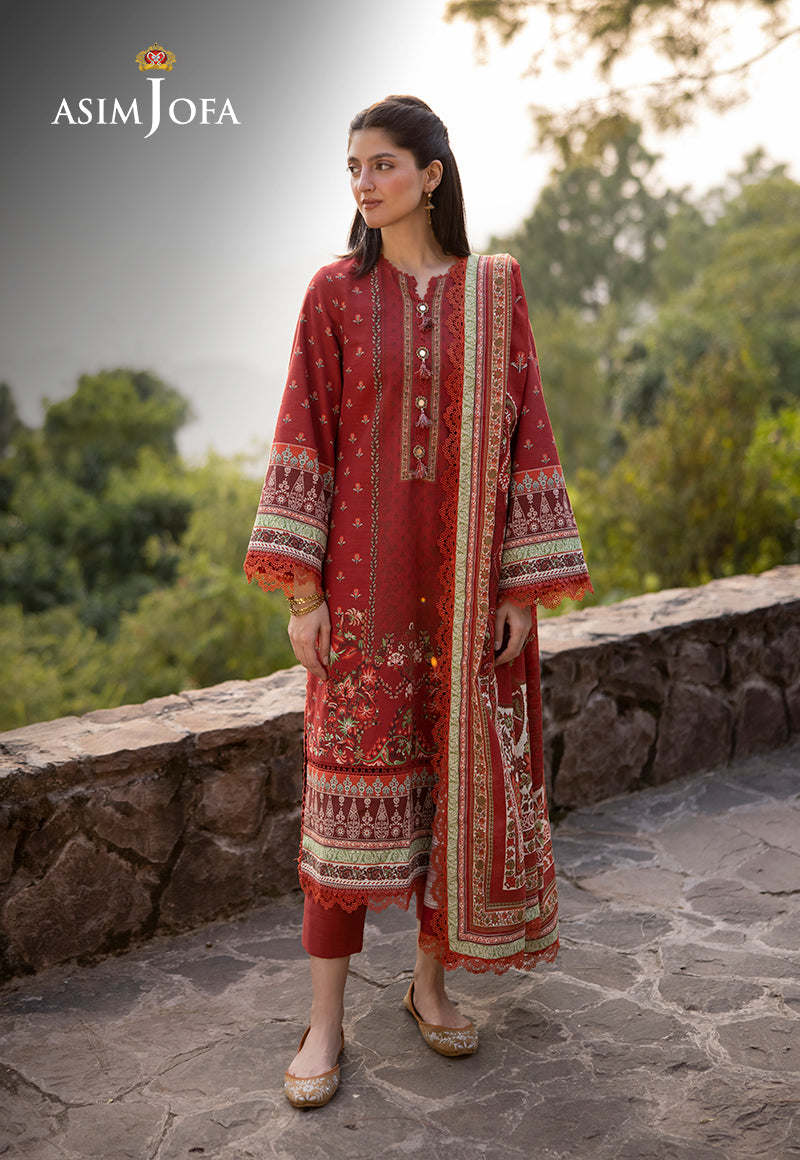 Asim Jofa 3 Piece Custom Stitched Suit - Red - LB289014