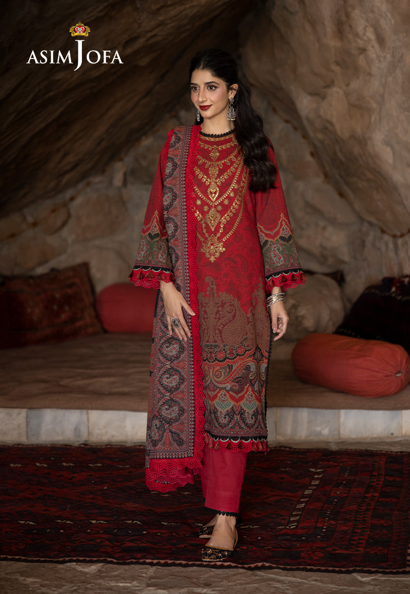 Asim Jofa 3 Piece Custom Stitched Suit - Red - LB289018