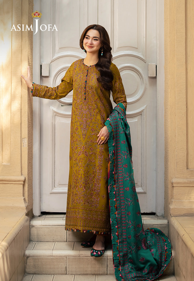 Asim Jofa 3 Piece Custom Stitched Suit - Mustard - LB288949