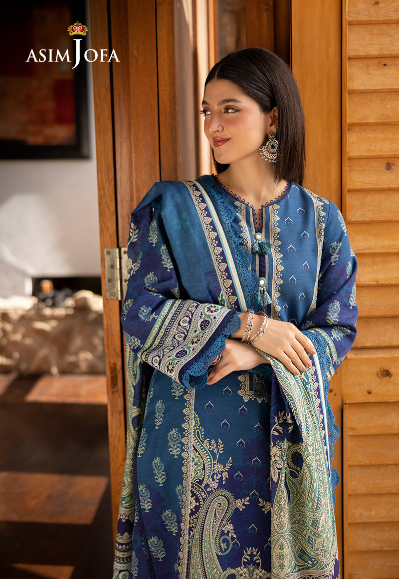 Asim Jofa 3 Piece Custom Stitched Suit - Blue - LB289023