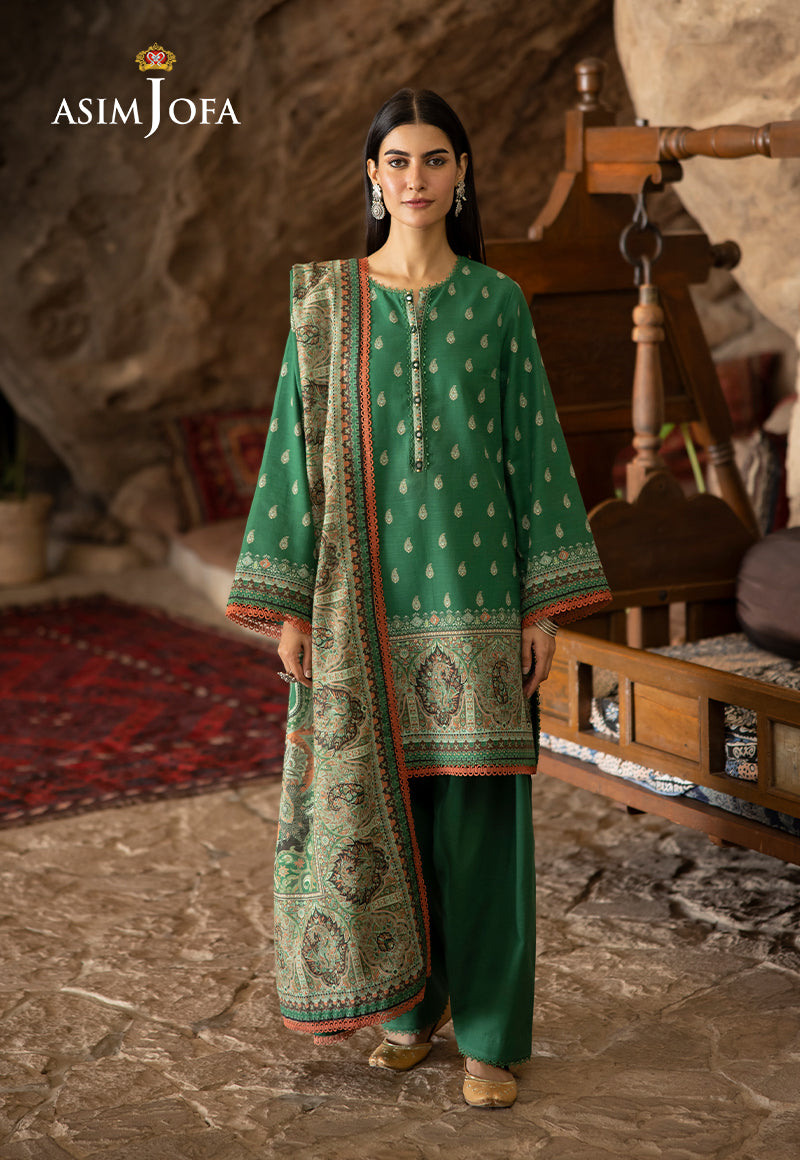 Asim Jofa 3 Piece Custom Stitched Suit - Green - LB289024