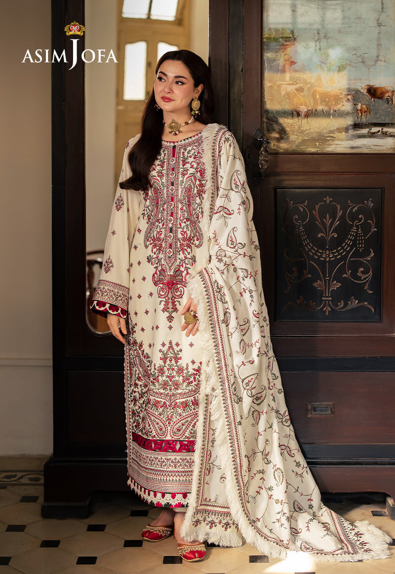 Asim Jofa 3 Piece Custom Stitched Suit - Off-White - LB288953