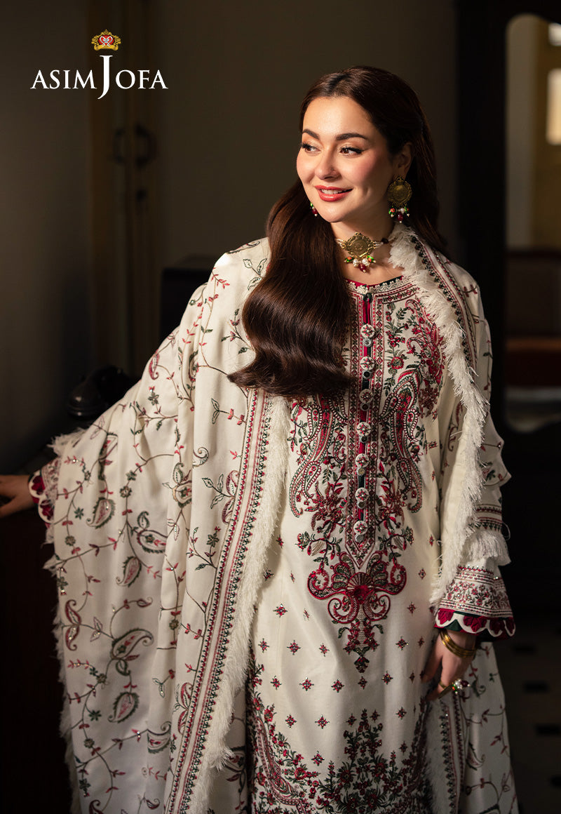 Asim Jofa 3 Piece Custom Stitched Suit - Off-White - LB288953