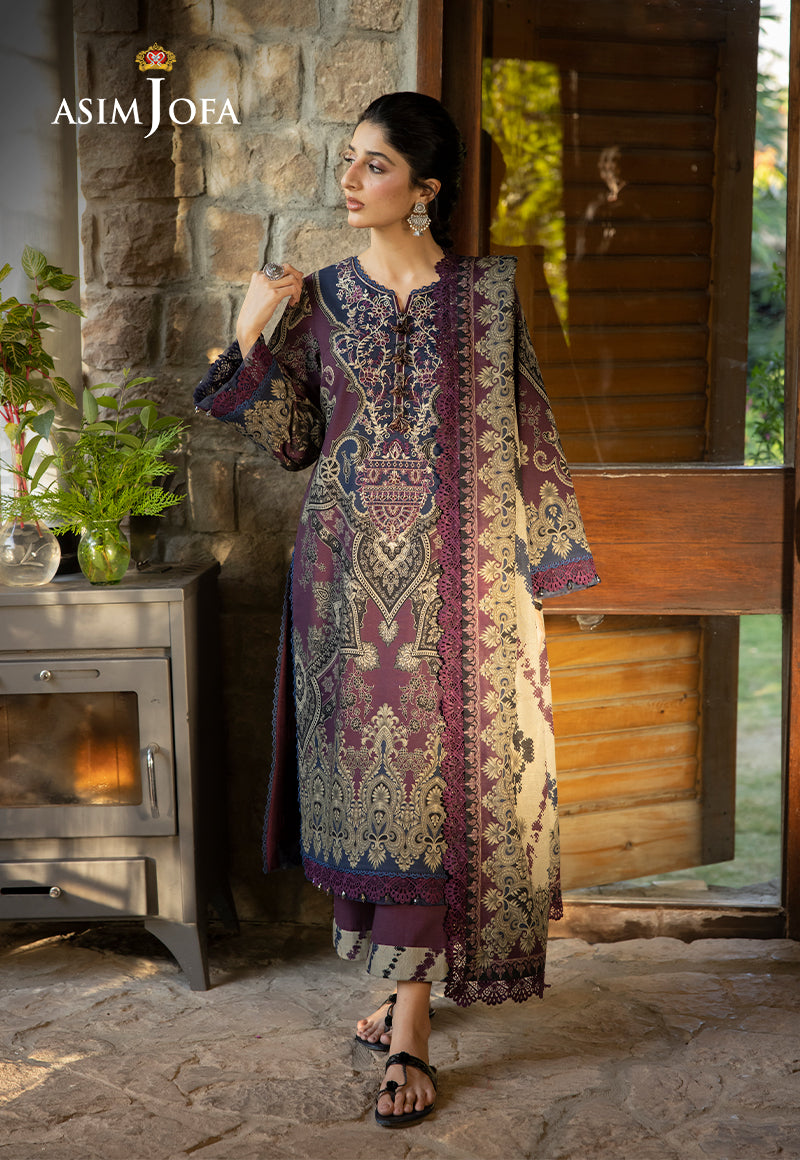 Asim Jofa 3 Piece Custom Stitched Suit - Purple - LB289009