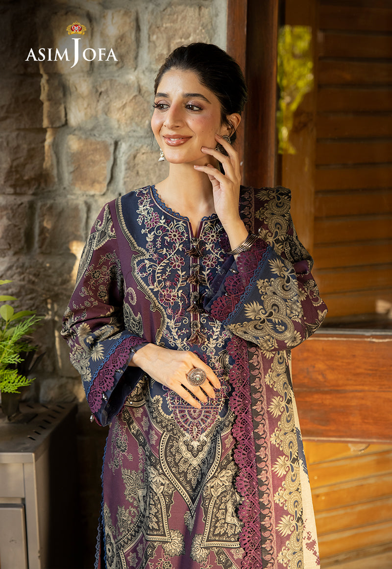 Asim Jofa 3 Piece Custom Stitched Suit - Purple - LB289009