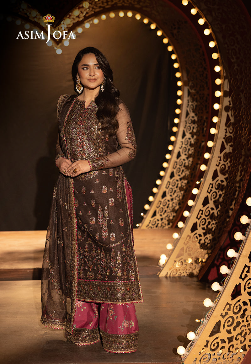 Asim Jofa 3 Piece Custom Stitched Suit - Brown - LB30247
