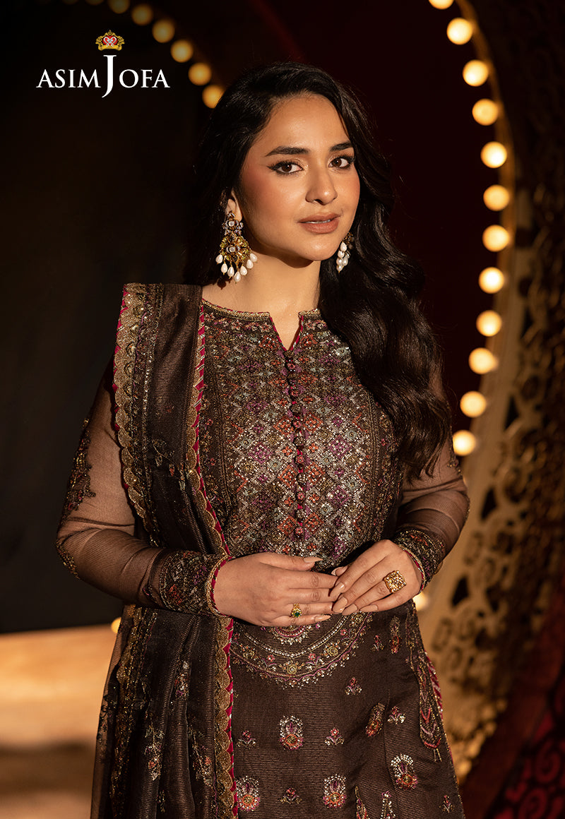 Asim Jofa 3 Piece Custom Stitched Suit - Brown - LB30247