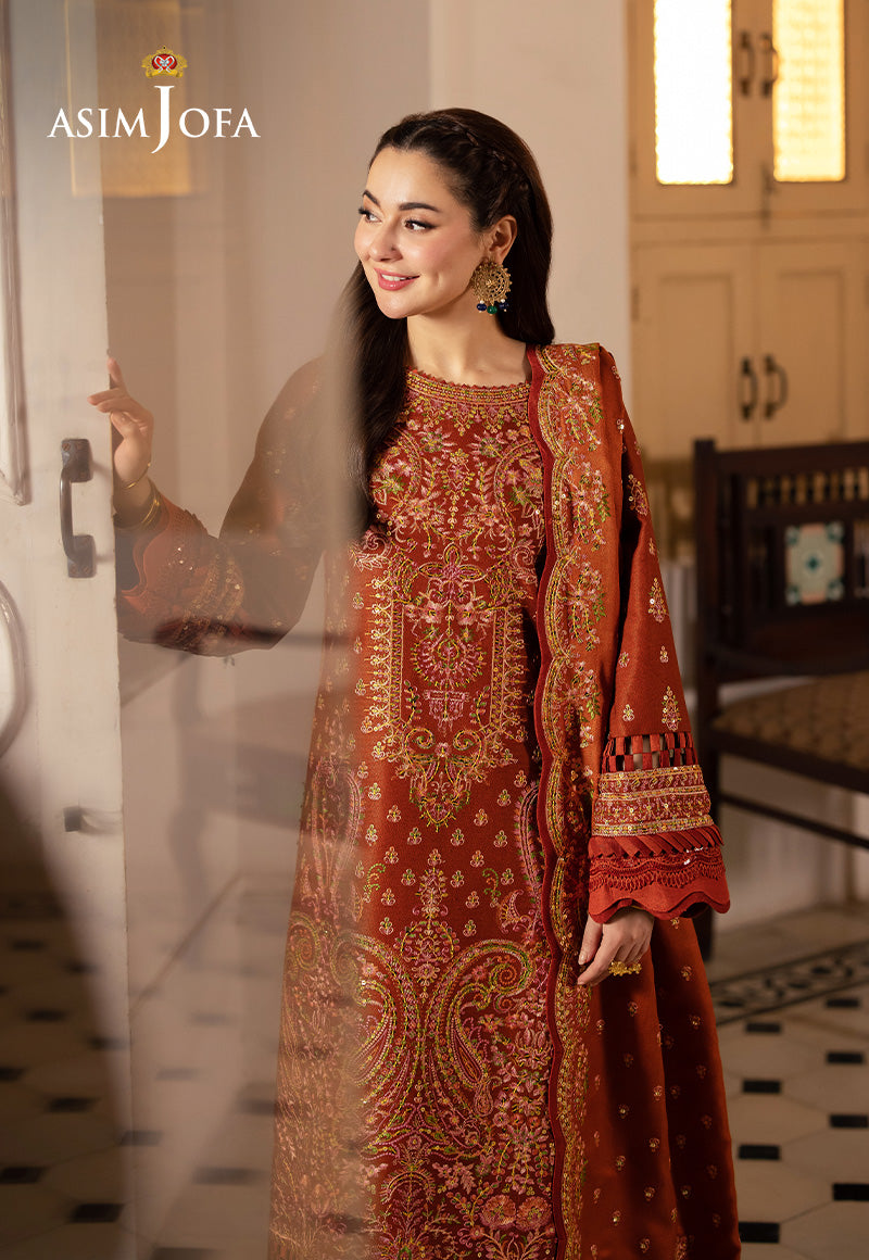 Asim Jofa 3 Piece Custom Stitched Suit - Orange - LB288951