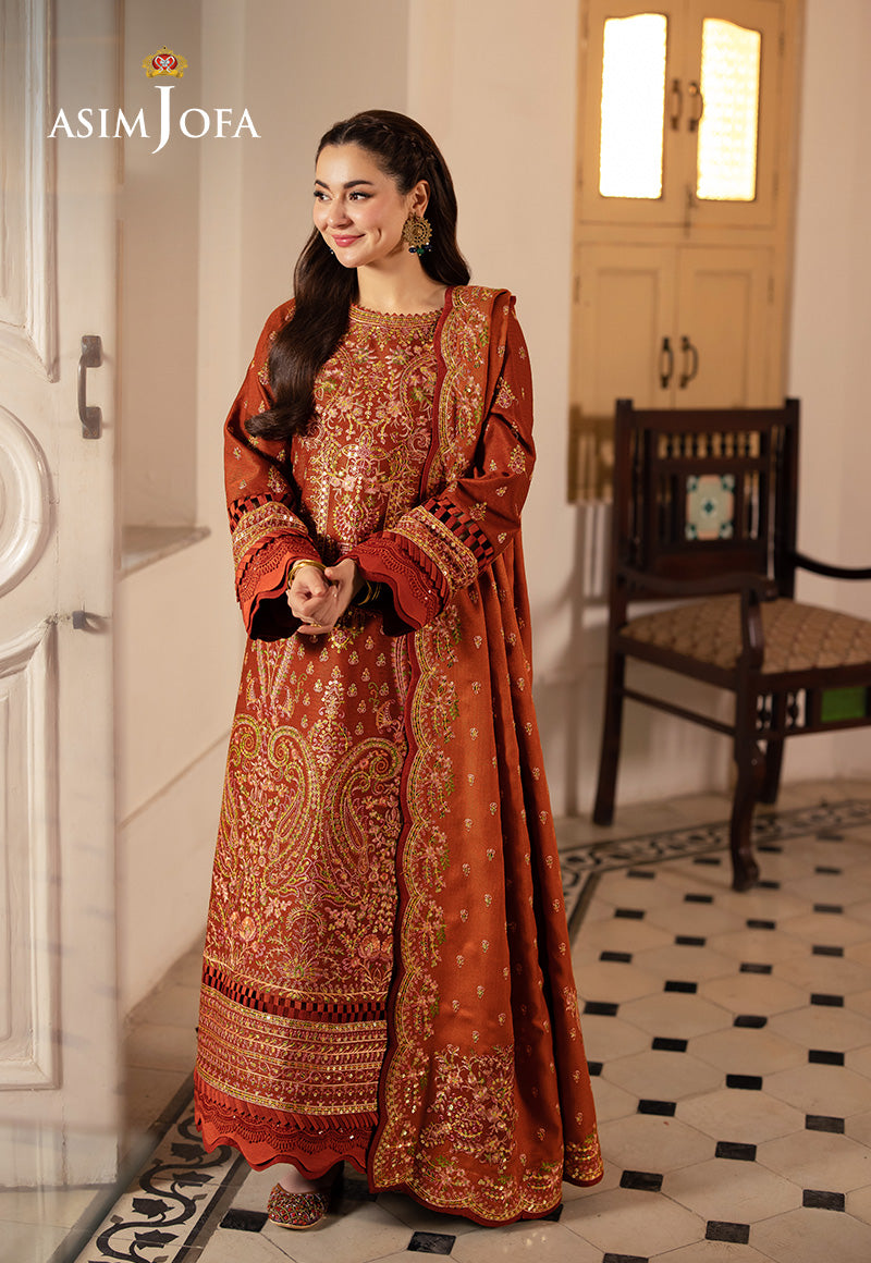 Asim Jofa 3 Piece Custom Stitched Suit - Orange - LB288951