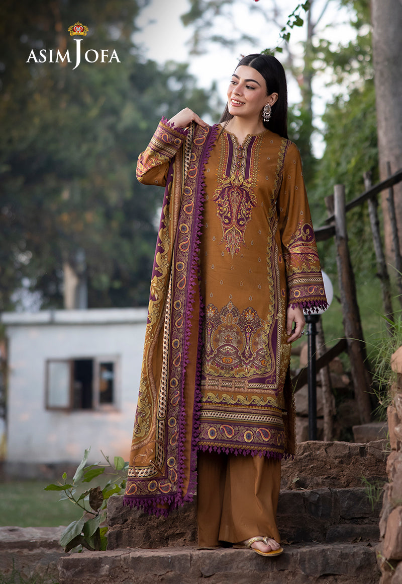 Asim Jofa 3 Piece Custom Stitched Suit - Brown - LB289015