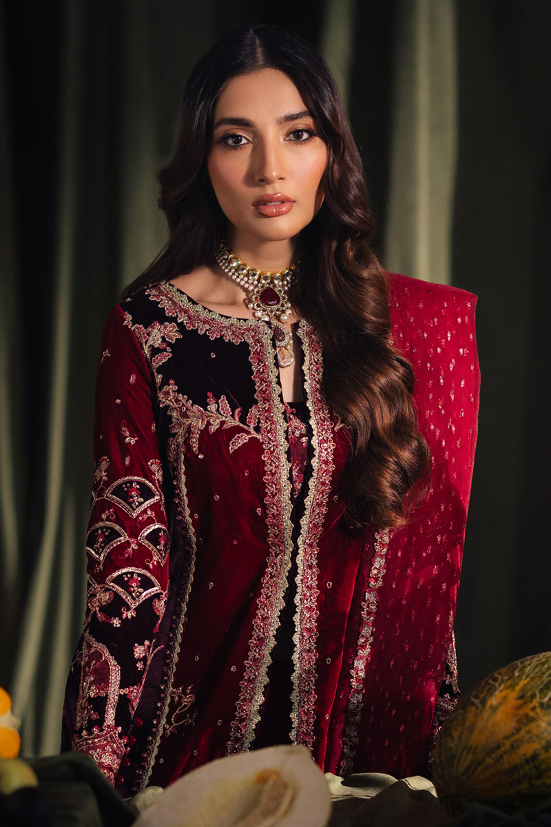 Qalamkar 3 Piece Custom Stitched Suit - Red - LB288407