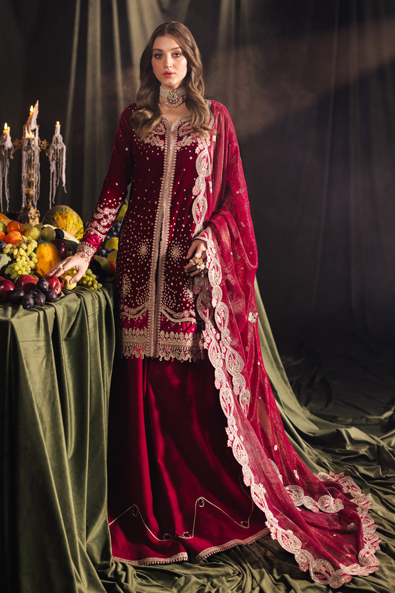 Libasco Qalamkar 3 Piece Custom Stitched Suit - Maroon - LB288404