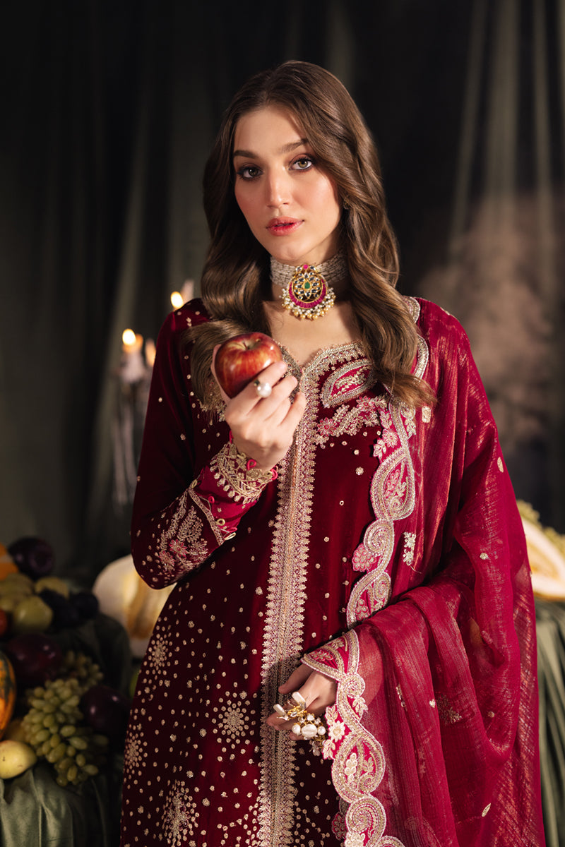 Qalamkar 3 Piece Custom Stitched Suit - Maroon - LB288404