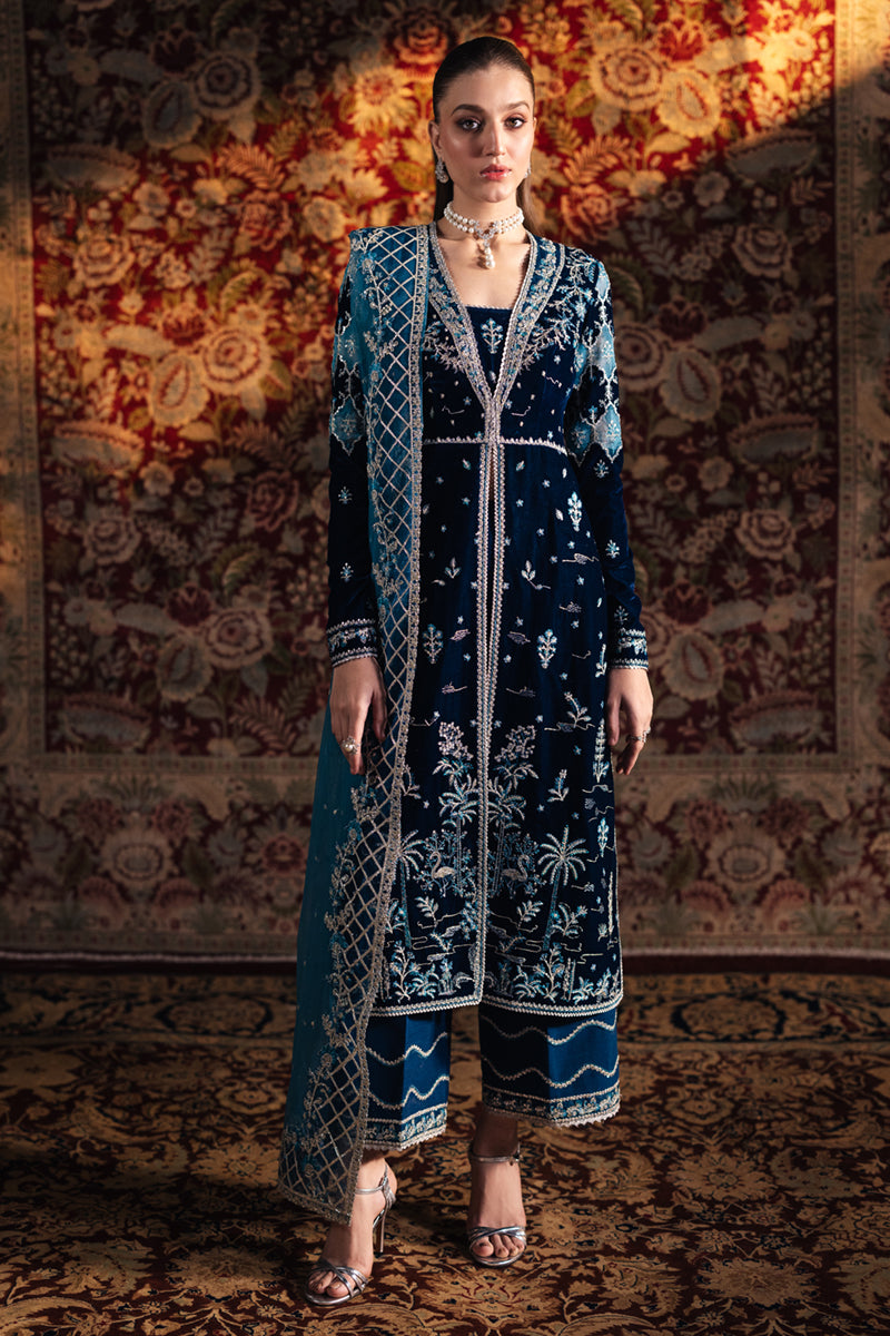 Libasco Qalamkar 3 Piece Custom Stitched Suit - Blue - LB288402