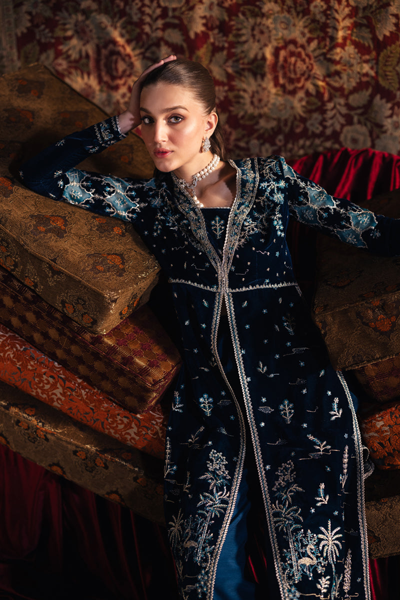 Qalamkar 3 Piece Custom Stitched Suit - Blue - LB288402