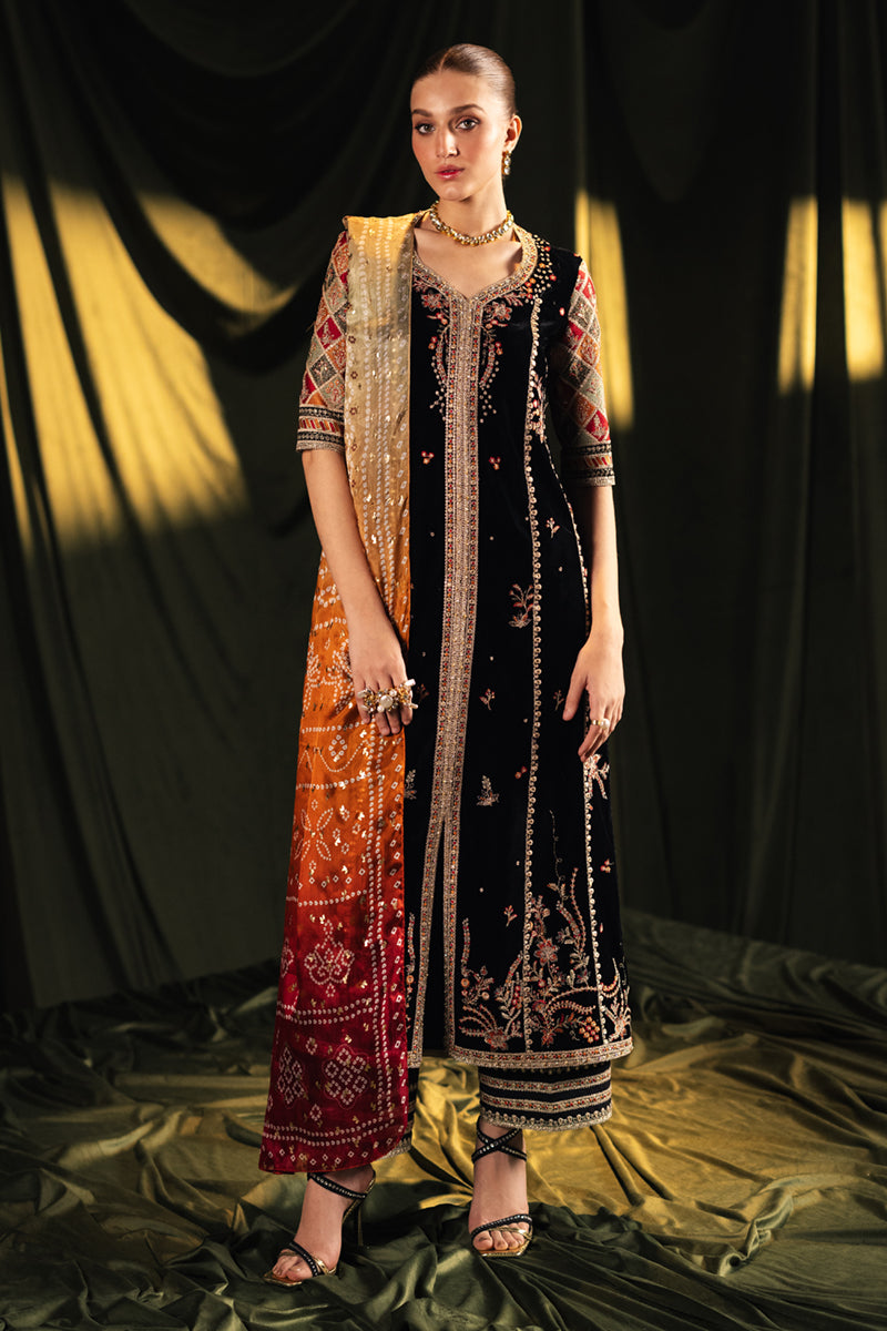 Libasco Qalamkar 3 Piece Custom Stitched Suit - Black - LB288401