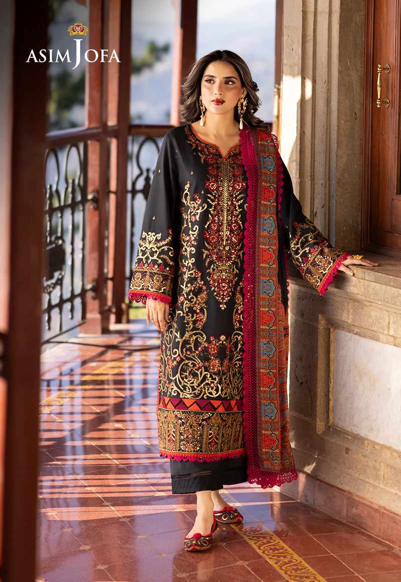 Asim Jofa 3 Piece Custom Stitched Suit - Black - LB289004