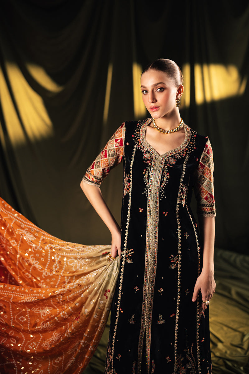 Qalamkar 3 Piece Custom Stitched Suit - Black - LB288401