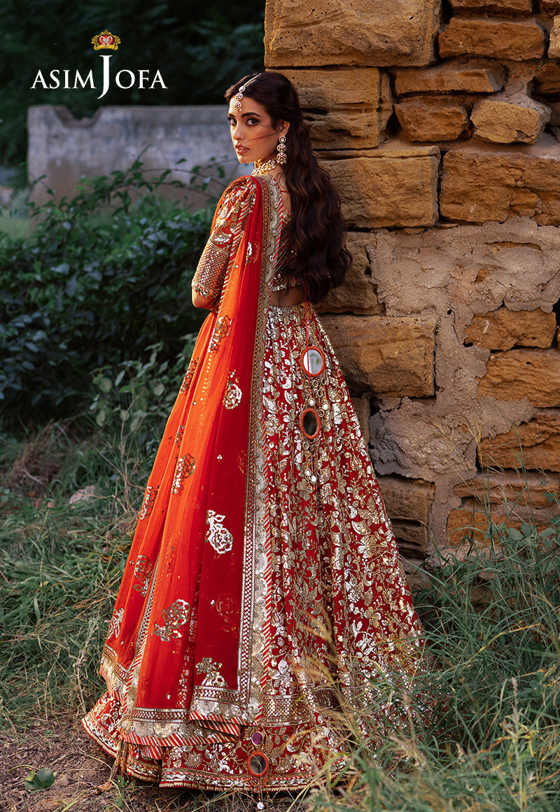 Asim Jofa 3 Piece Custom Stitched Suit - Orange - LB288253