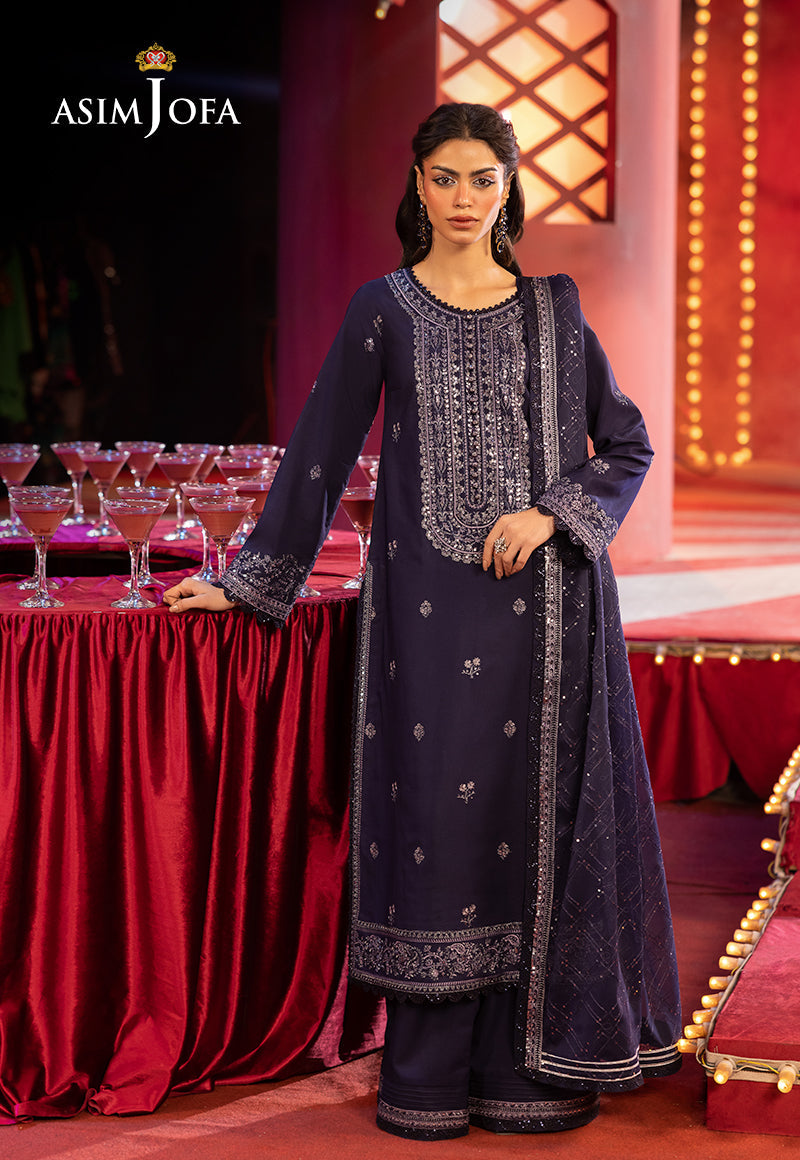 Asim Jofa 3 Piece Custom Stitched Suit - Blue - LB30241
