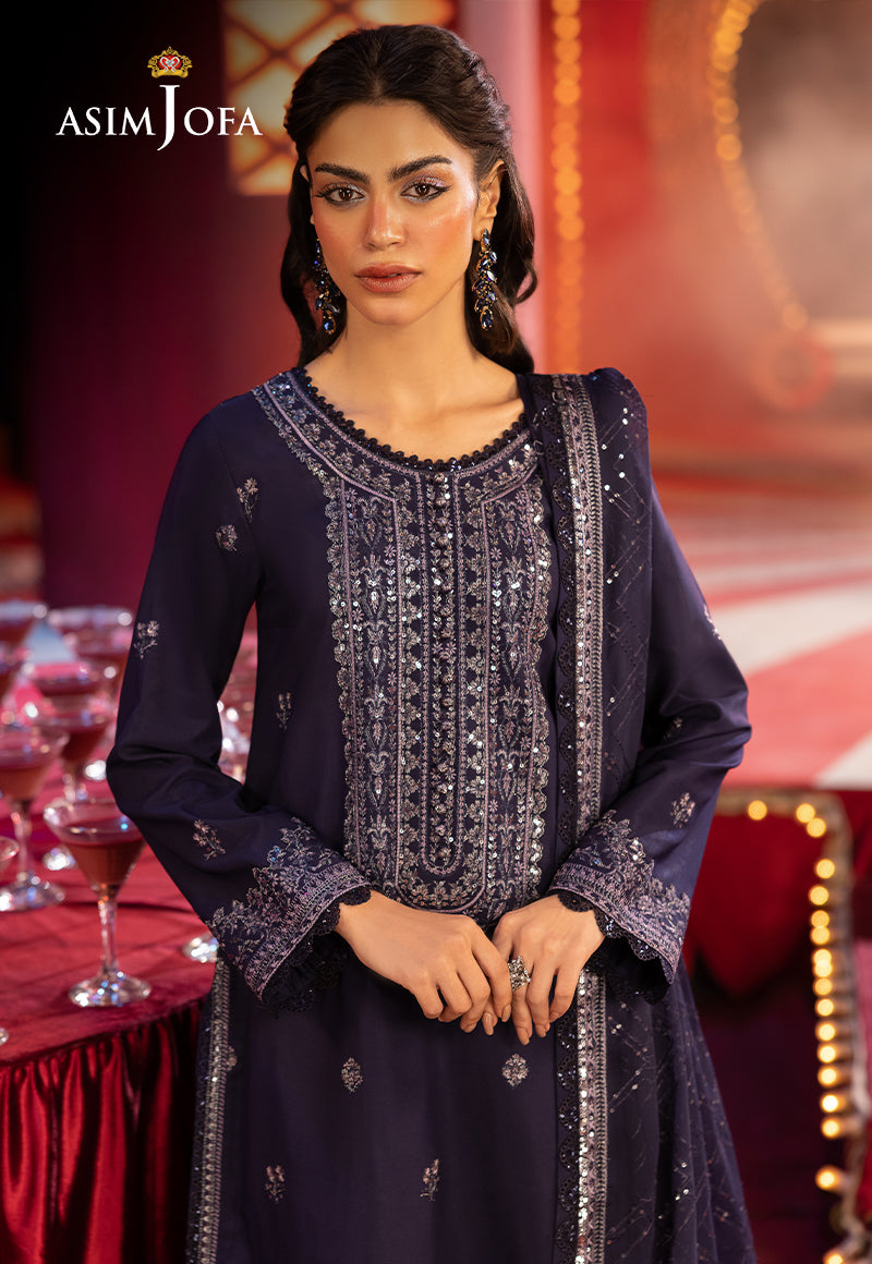 Asim Jofa 3 Piece Custom Stitched Suit - Blue - LB30241