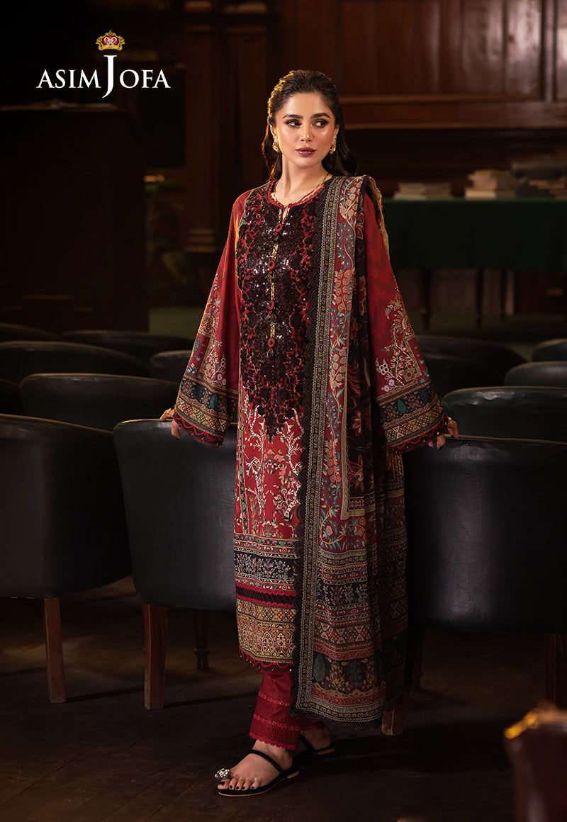 Asim Jofa 3 Piece Custom Stitched Suit - Red - LB29460