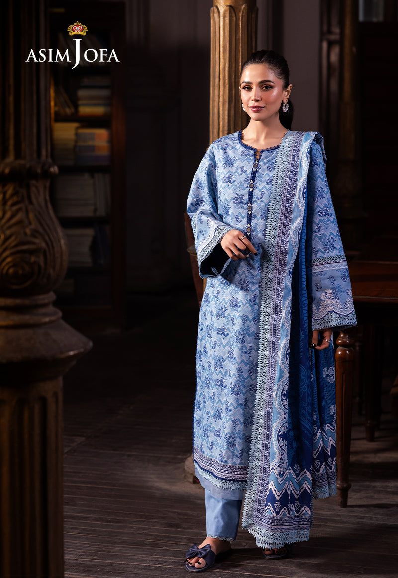 Asim Jofa 3 Piece Custom Stitched Suit - Blue - LB28969