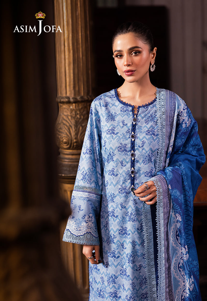 Asim Jofa 3 Piece Custom Stitched Suit - Blue - LB28969