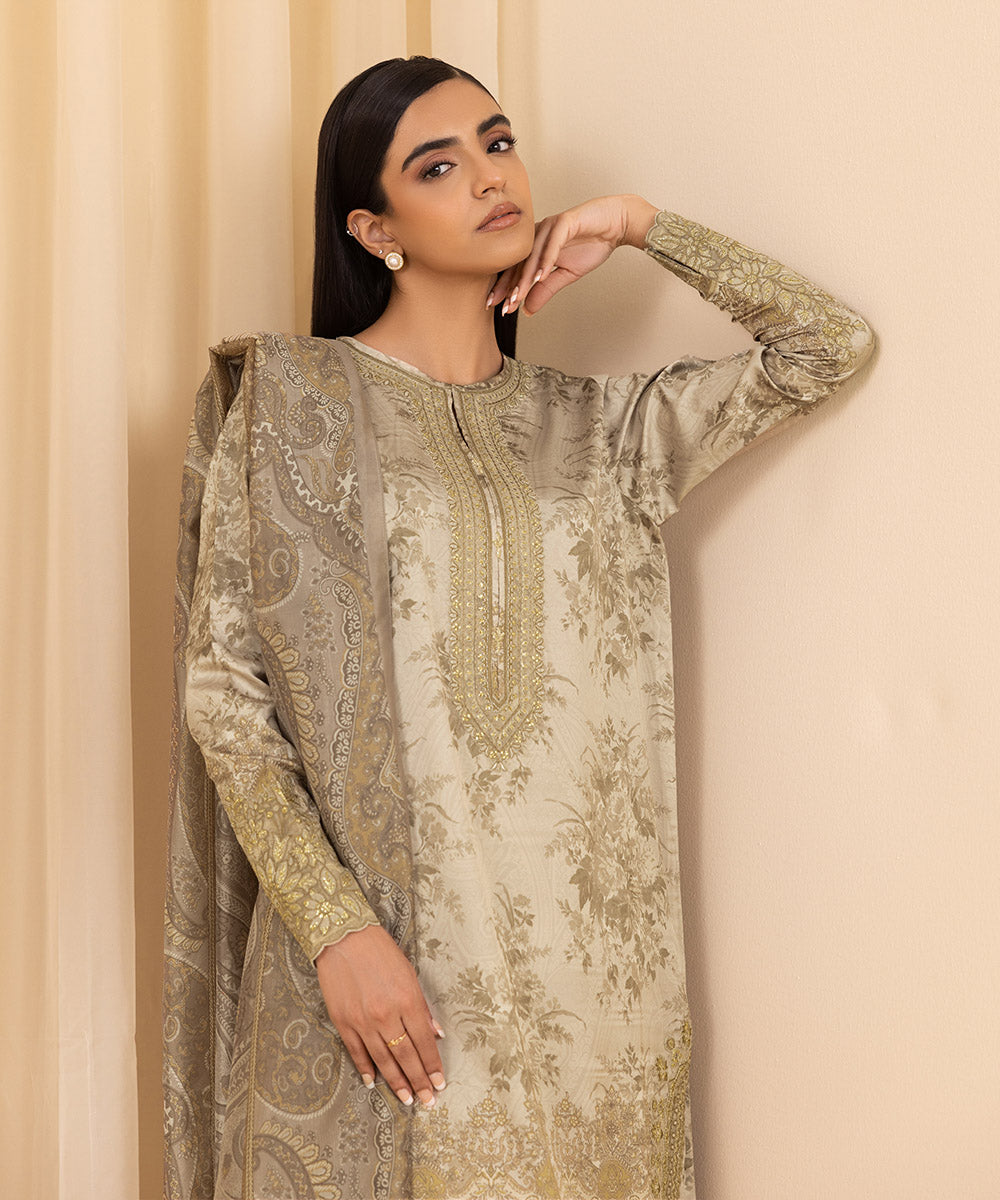 Sapphire 3 Piece Custom Stitched Suit - Beige - LB288148