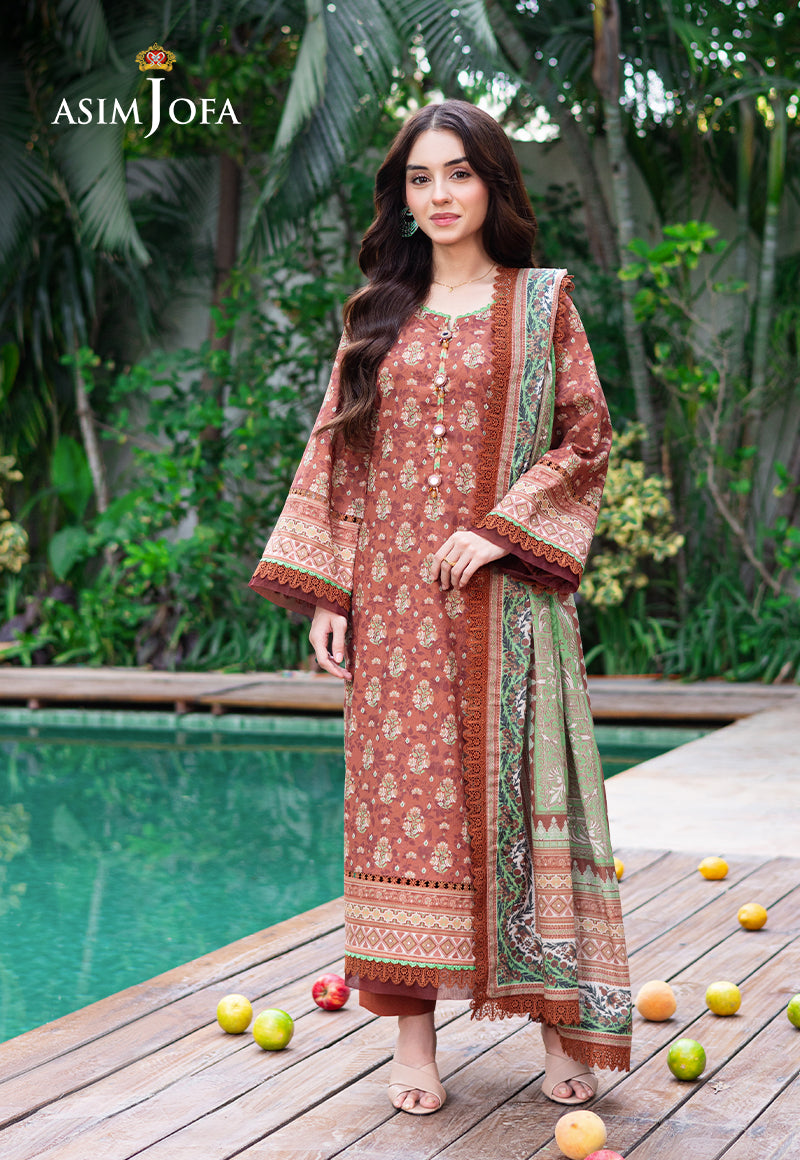 Asim Jofa 3 Piece Custom Stitched Suit - Brown - LB29473