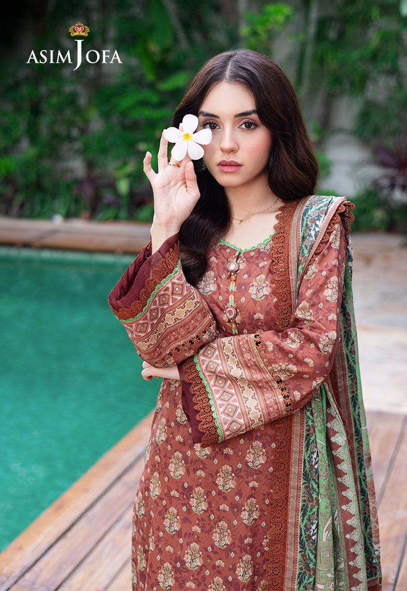 Asim Jofa 3 Piece Custom Stitched Suit - Brown - LB29473