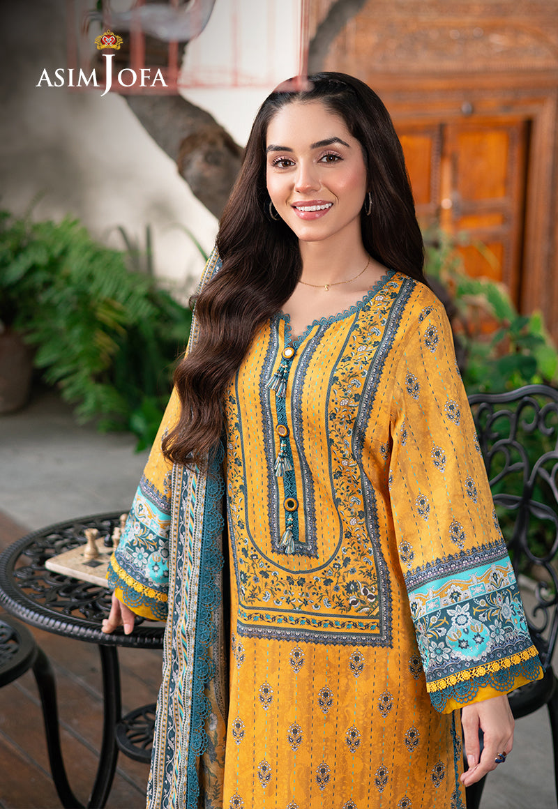 Asim Jofa 3 Piece Custom Stitched Suit - Yellow - LB29463