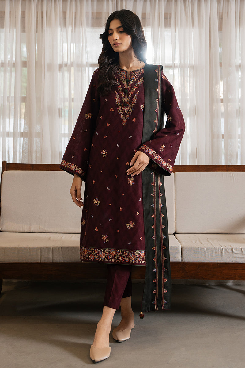 Jazmin 3 Piece Custom Stitched Suit - Maroon - LB288980