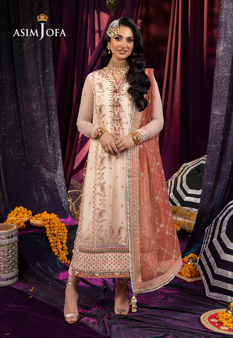 Asim Jofa 3 piece Custom Stitched Suit - Beige - LB285451