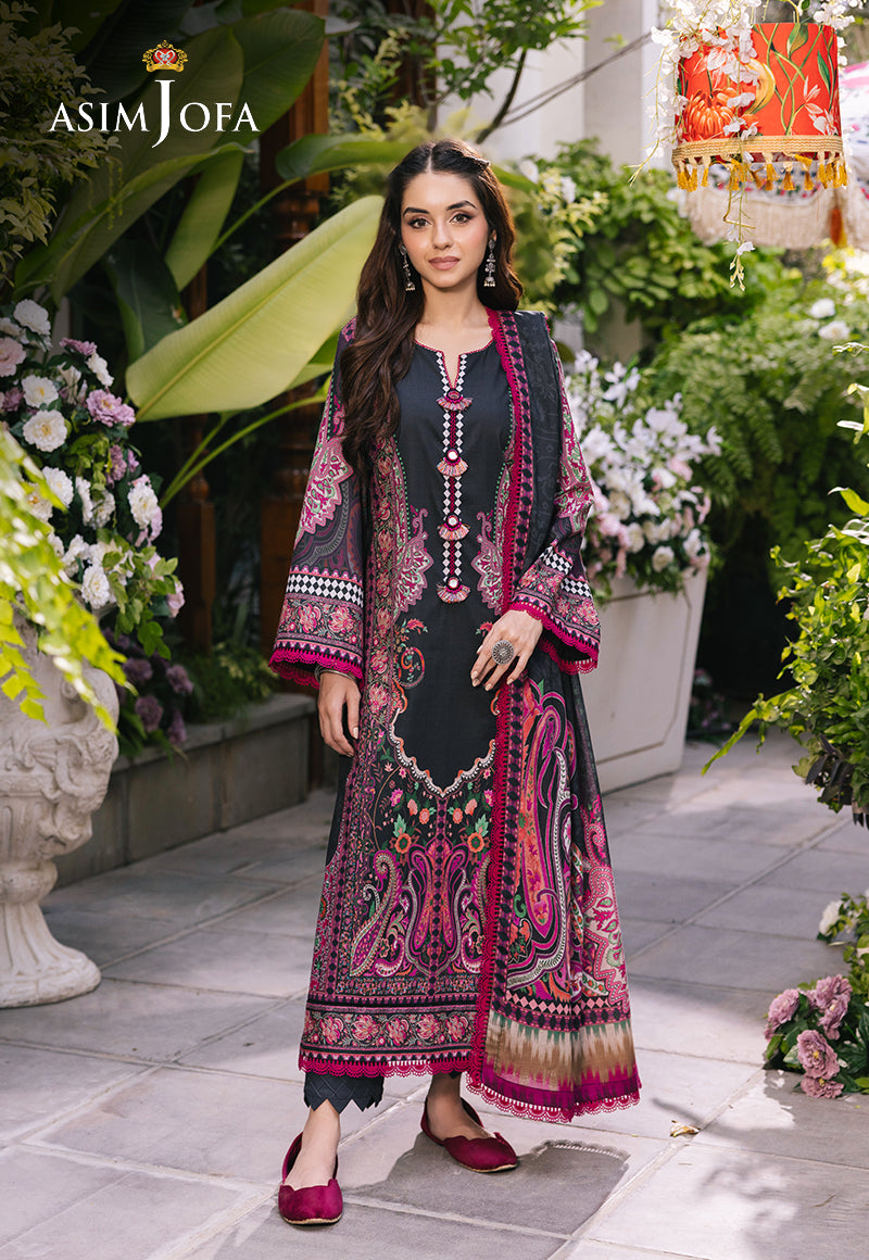 Asim Jofa 3 Piece Custom Stitched Suit - Black - LB287501