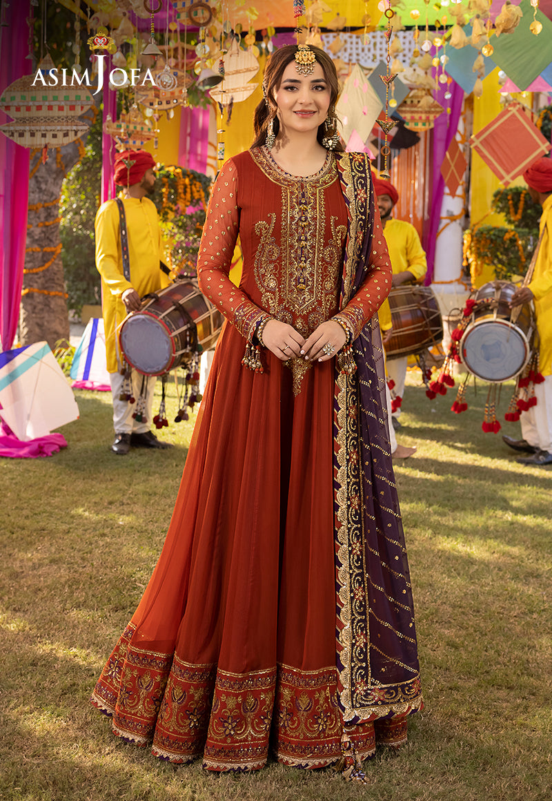 Asim Jofa 3 piece Custom Stitched Suit - Orange - LB285464