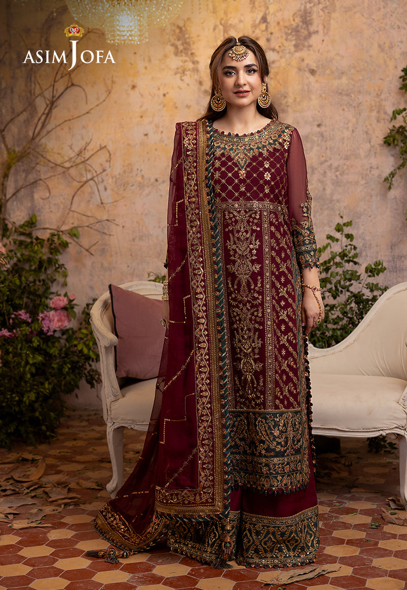 Asim Jofa 3 Piece Custom Stitched Suit - Maroon - LB285200