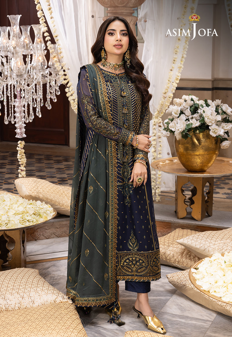 Asim Jofa 3 Piece Custom Stitched Suit - Blue - LB285482