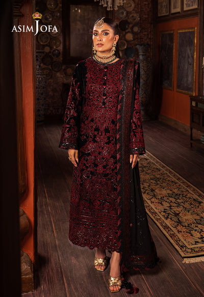 Asim Jofa 3 Piece Custom Stitched Suit - Black - LB285119