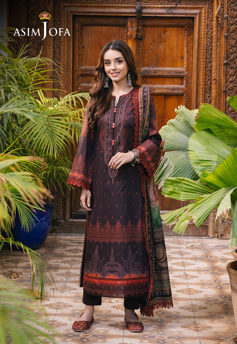 Asim Jofa 3 Piece Custom Stitched Suit - Brown - LB287497