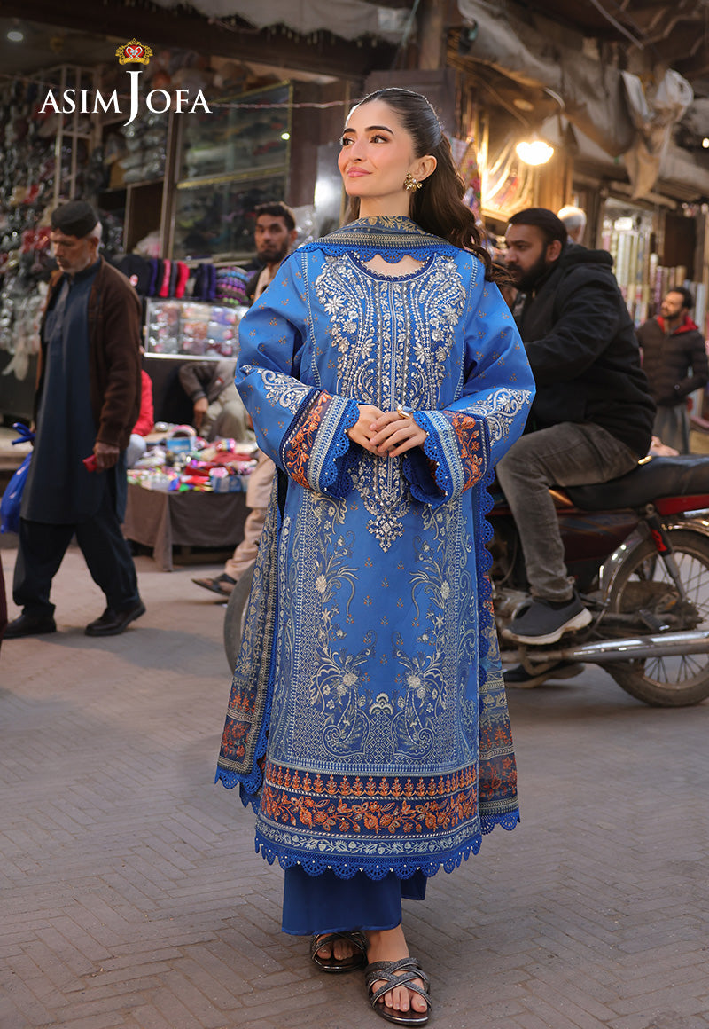 Asim Jofa 3 Piece Custom Stitched Suit - Blue - LB29797