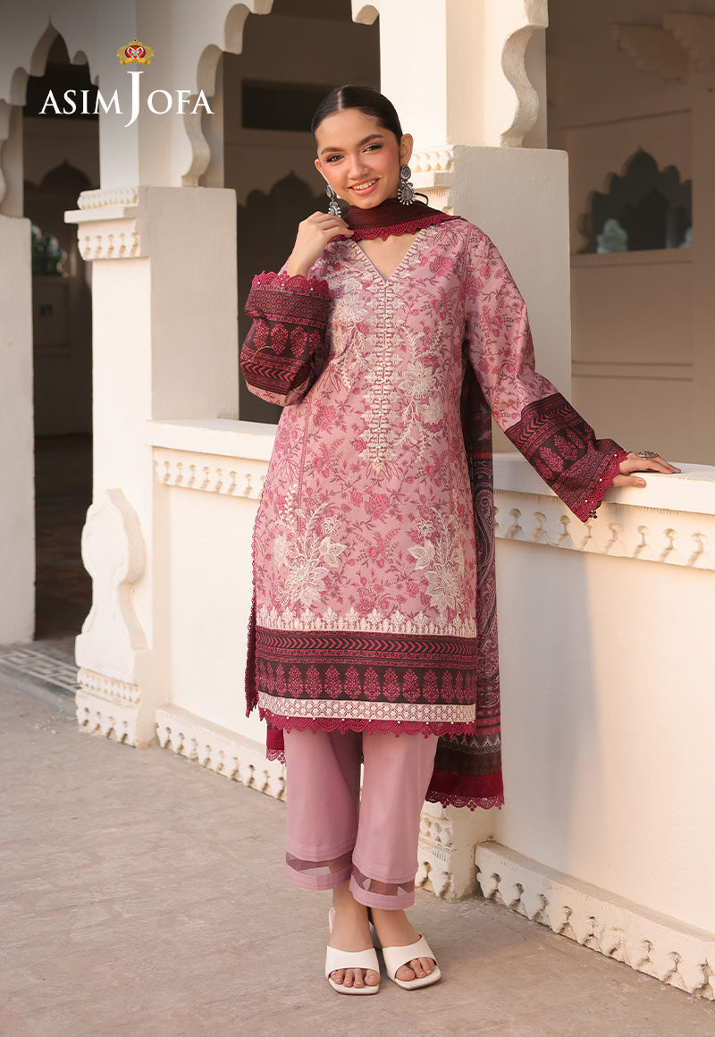 Asim Jofa 3 Piece Custom Stitched Suit - Pink - LB29795