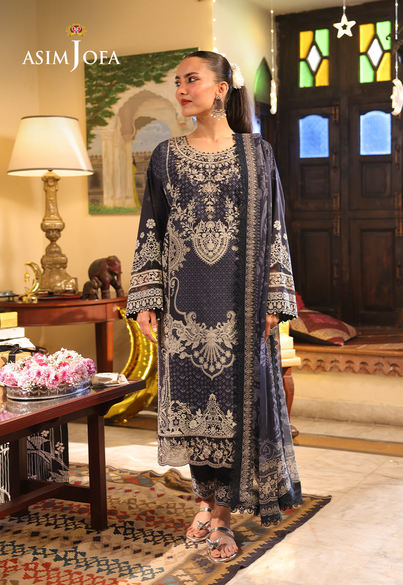 Asim Jofa 3 Piece Custom Stitched Suit - Blue - LB29791