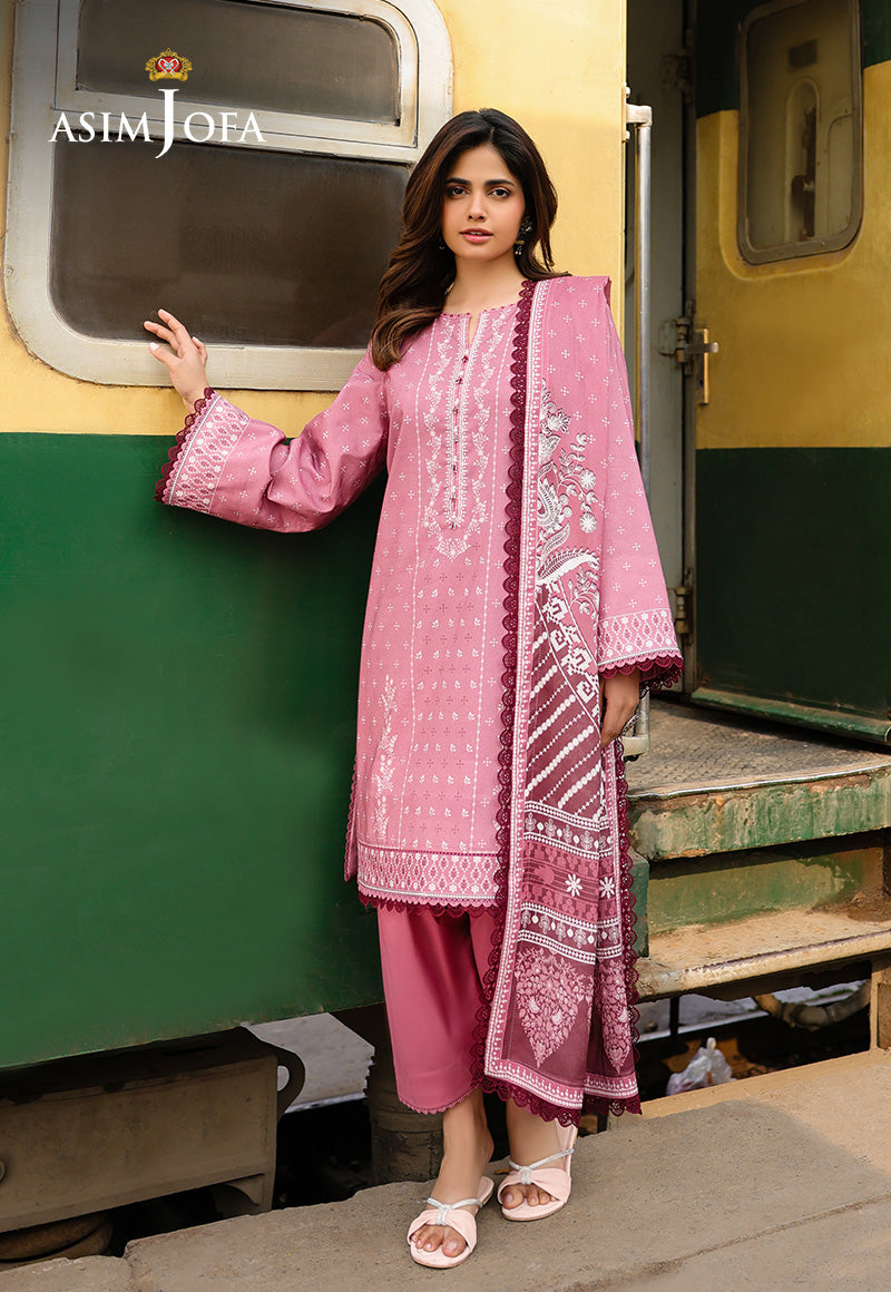 Asim Jofa 3 Piece Custom Stitched Suit - Pink - LB29814